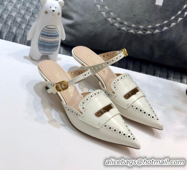 Best Quality Dior Boy-D Perforated Calfskin CD Mules 40mm Heel 80505 White 2020