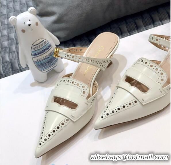 Best Quality Dior Boy-D Perforated Calfskin CD Mules 40mm Heel 80505 White 2020