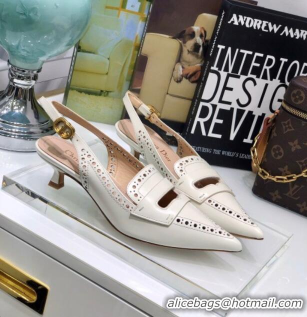 Practical Dior Boy-D Perforated Calfskin CD Slingback Pumps 40mm Heel 080512 White 2020