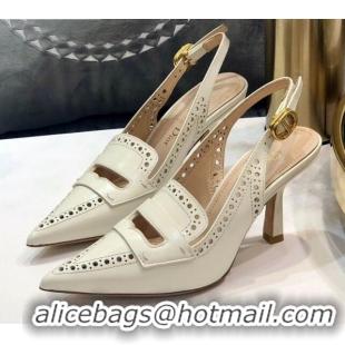 Luxury Classic Dior Boy-D Perforated Calfskin CD Slingback Pumps 80mm Heel 080514 White 2020