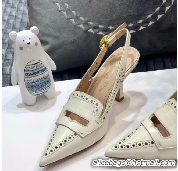 Luxury Classic Dior Boy-D Perforated Calfskin CD Slingback Pumps 80mm Heel 080514 White 2020