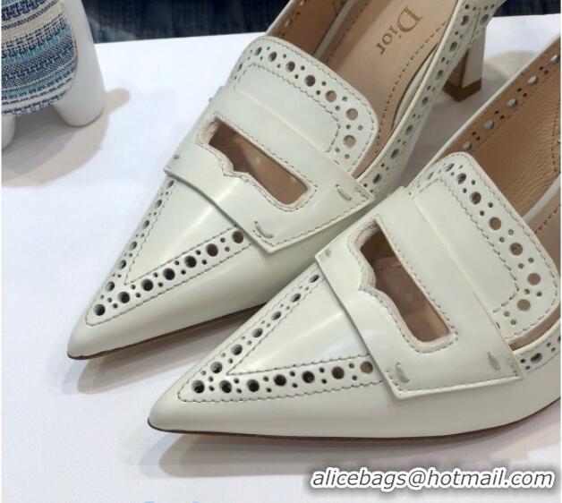 Luxury Classic Dior Boy-D Perforated Calfskin CD Slingback Pumps 80mm Heel 080514 White 2020