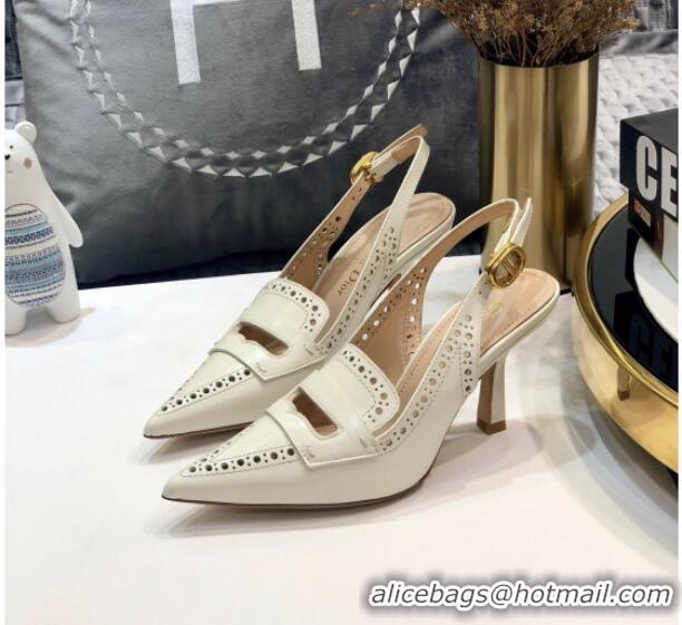 Luxury Classic Dior Boy-D Perforated Calfskin CD Slingback Pumps 80mm Heel 080514 White 2020