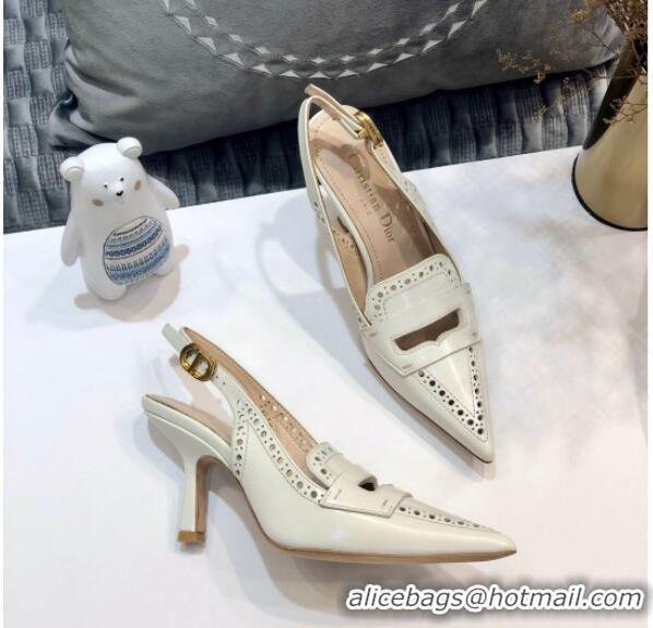 Luxury Classic Dior Boy-D Perforated Calfskin CD Slingback Pumps 80mm Heel 080514 White 2020