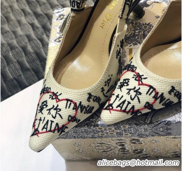 Super Quality Dior J'Adior Dioramour Graffiti Slingback Pumps 65mm Heel 80740