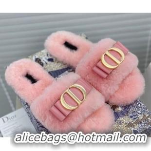 Duplicate Dior CD Bow Wool Flat Slide Sandals 81713 Pink