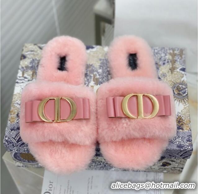 Duplicate Dior CD Bow Wool Flat Slide Sandals 81713 Pink