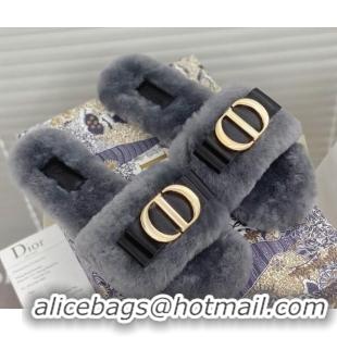 Affordable Price Dior CD Bow Wool Flat Slide Sandals 81713 Grey