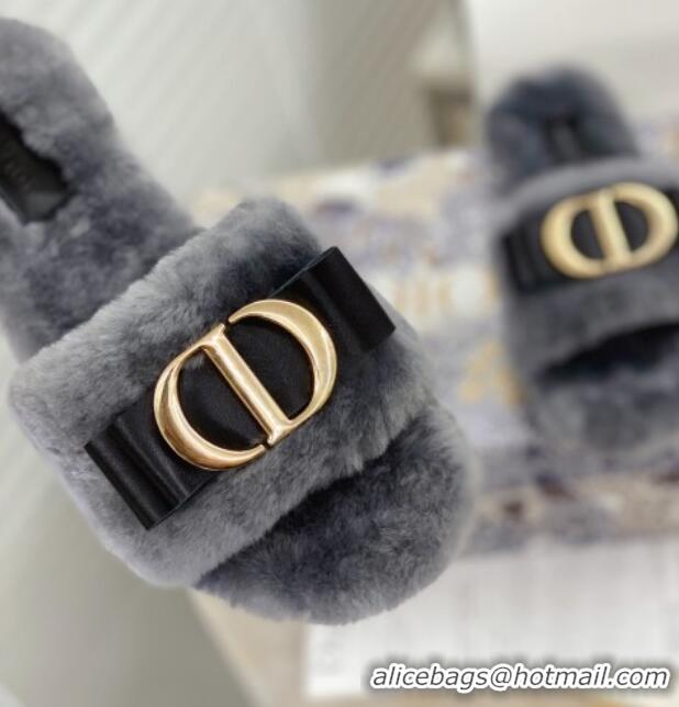 Affordable Price Dior CD Bow Wool Flat Slide Sandals 81713 Grey