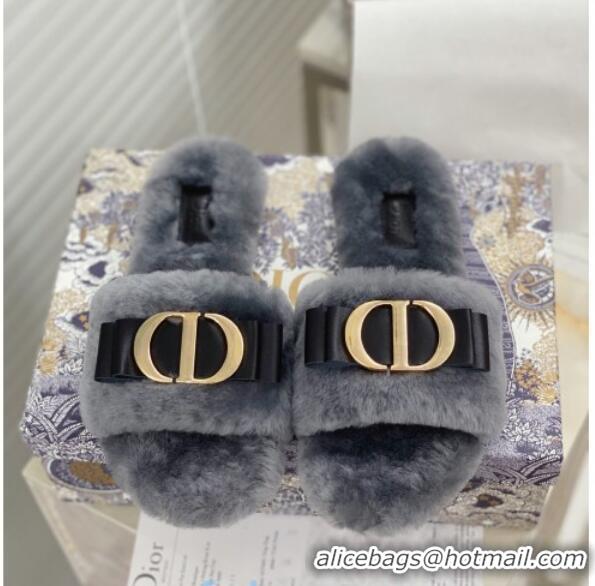 Affordable Price Dior CD Bow Wool Flat Slide Sandals 81713 Grey