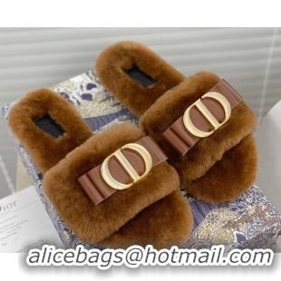 Top Quality Dior CD Bow Wool Flat Slide Sandals 81713 Brown