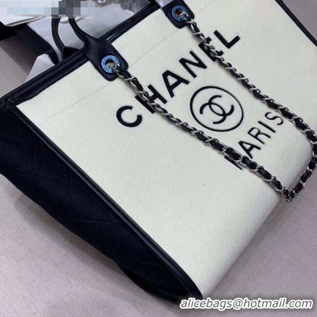 Market Sells Chanel Deauville Wool Felt Large Shopping Bag A93786 White/Black 2019