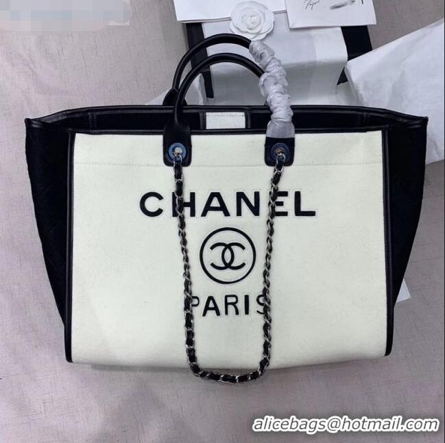 Market Sells Chanel Deauville Wool Felt Large Shopping Bag A93786 White/Black 2019