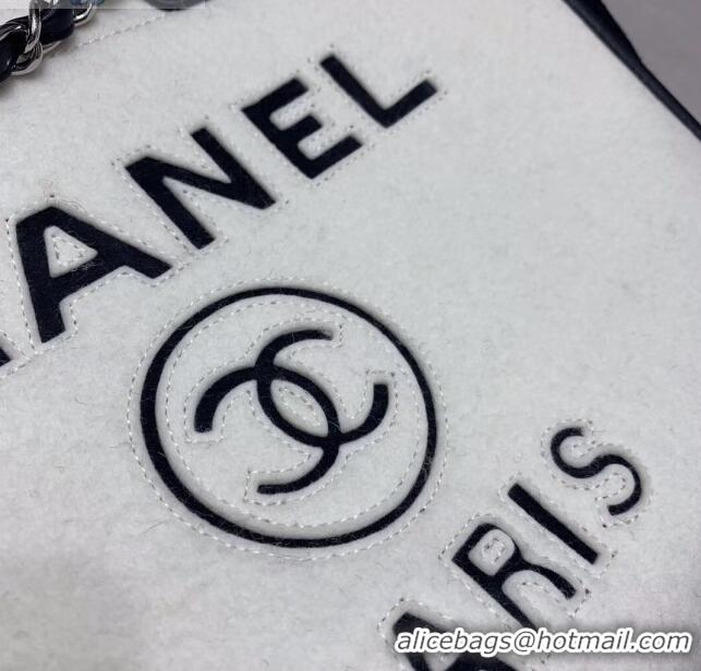 Good Quality Chanel Deauville Wool Felt Medium Shopping Bag A93786 White/Black 2019