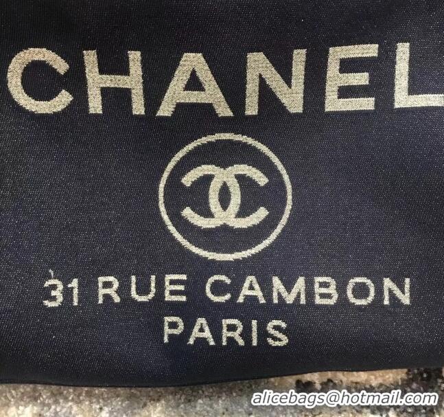 Cheapest Chanel Deauville Lurex Canvas Medium Shopping Bag A93786 Navy Blue/Gold 2019