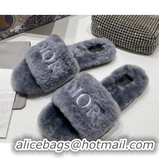 Best Price Dior CD Bow Wool Flat Slide Sandals 81713 Grey