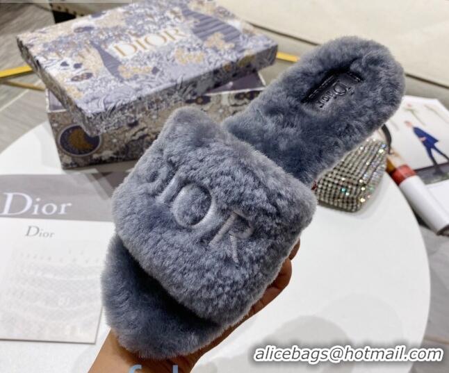 Best Price Dior CD Bow Wool Flat Slide Sandals 81713 Grey