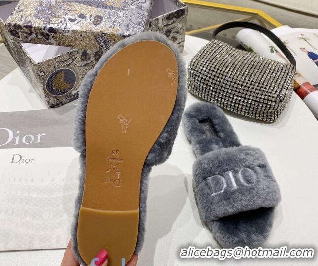 Best Price Dior CD Bow Wool Flat Slide Sandals 81713 Grey