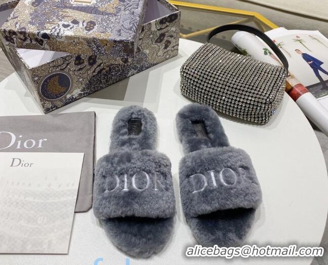 Best Price Dior CD Bow Wool Flat Slide Sandals 81713 Grey