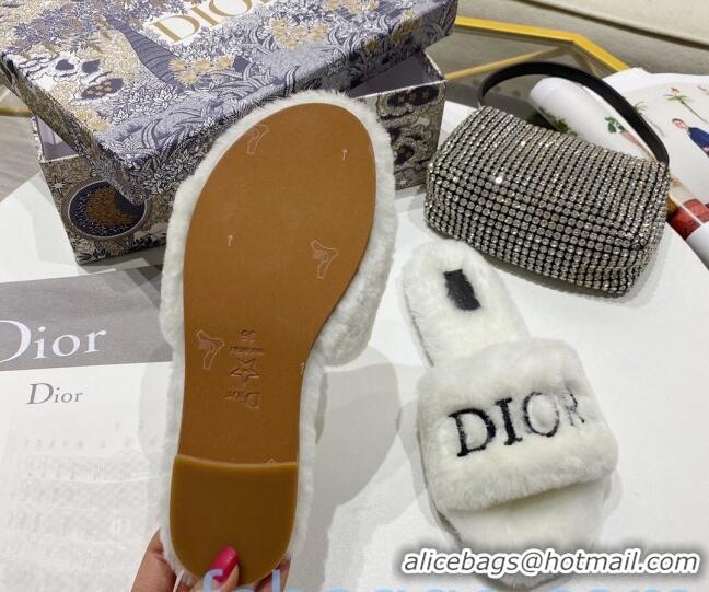 Grade Dior Wool Logo Flat Slide Sandal 82740 White 