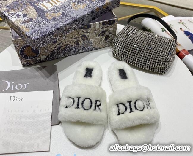 Grade Dior Wool Logo Flat Slide Sandal 82740 White 