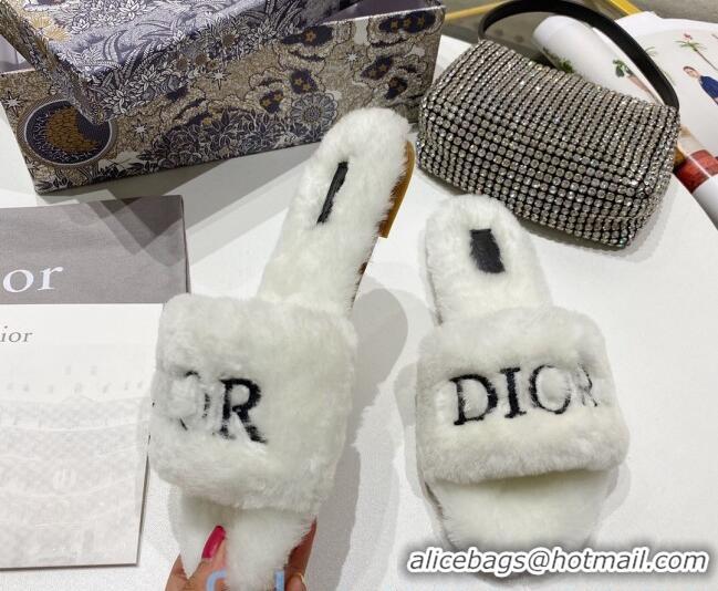 Grade Dior Wool Logo Flat Slide Sandal 82740 White 