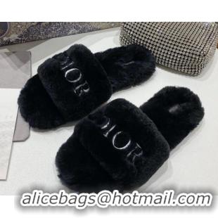 Best Price Dior Wool Logo Flat Slide Sandal 82740 Black