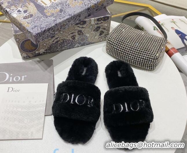 Best Price Dior Wool Logo Flat Slide Sandal 82740 Black