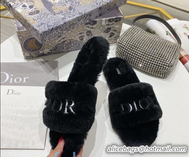 Best Price Dior Wool Logo Flat Slide Sandal 82740 Black