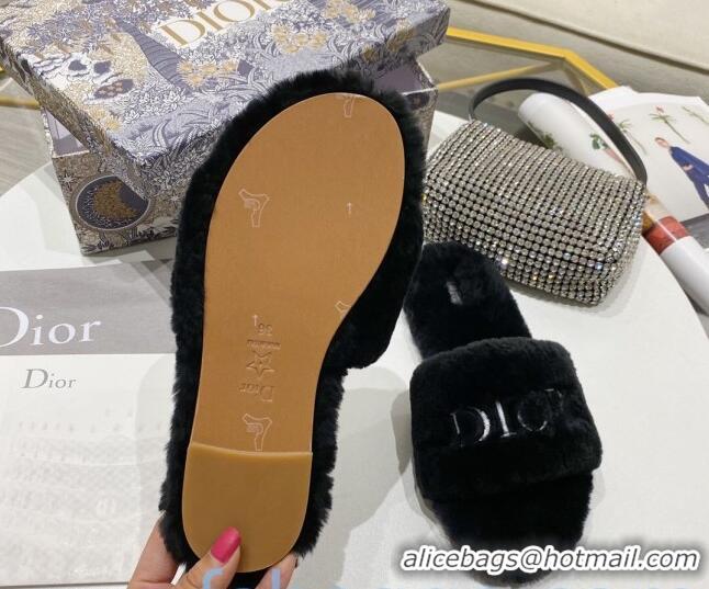 Best Price Dior Wool Logo Flat Slide Sandal 82740 Black