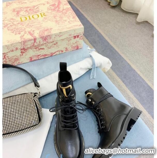 Luxury Dior Calfskin CD Band Ankle Boots 82758 Black/Gold 2020