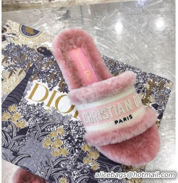 Low Price Dior Wool Flat Slide Sandal with Embroidered Logo 00955 Pink 2020