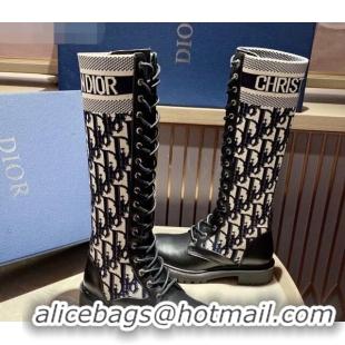 New Style Dior Oblique Canvas Knit Sock Lace-up High Boots 91002 White 2020