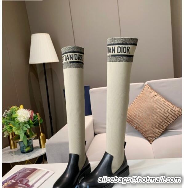 Good Looking Dior J'Adior Fabric and Calfskin Knee-High Boots 91022 Grey/Black 2020