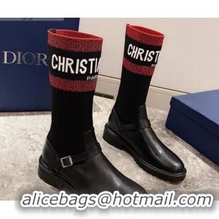 Crafted Dior Knit Sock Medium-High Boots with Belt Buckle 91023 Red/Black 2020