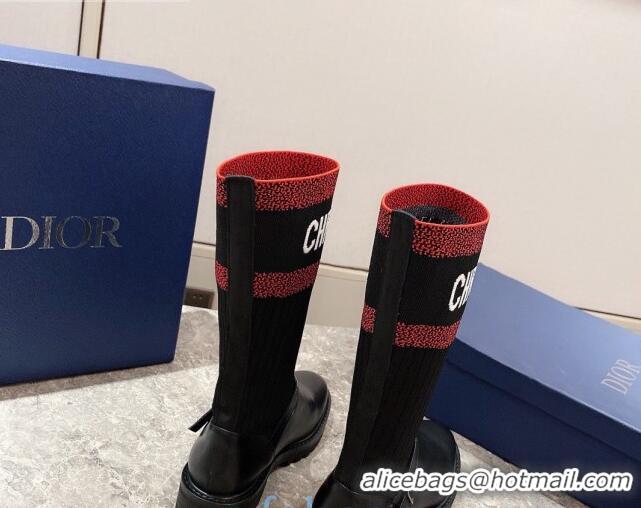 Crafted Dior Knit Sock Medium-High Boots with Belt Buckle 91023 Red/Black 2020