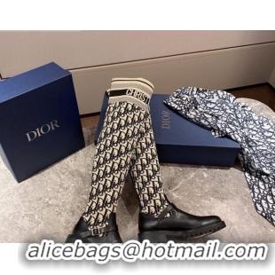 Trendy Design Dior Oblique Knit Sock Knee-High Boots with Belt Buckle 091025 Beige/Grey 2020