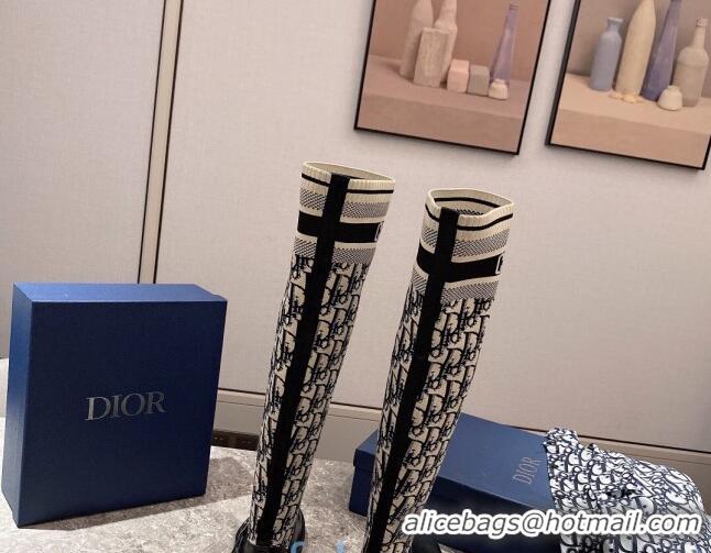 Trendy Design Dior Oblique Knit Sock Knee-High Boots with Belt Buckle 091025 Beige/Grey 2020