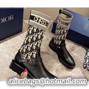 Affordable Price Dior Oblique Knit Sock Medium-High Boots with Belt Buckle 91026 Beige/Grey 2020