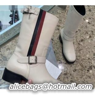 Sumptuous Dior Calfskin High Boots with Buckle and Web 91109 White 2020