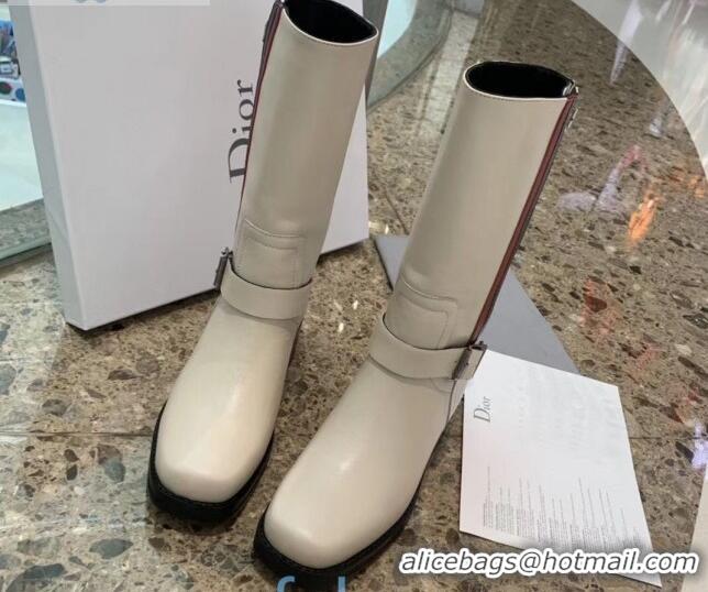 Sumptuous Dior Calfskin High Boots with Buckle and Web 91109 White 2020