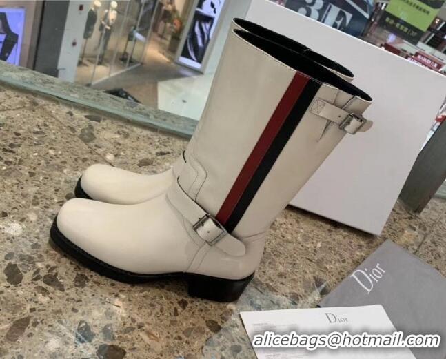 Sumptuous Dior Calfskin High Boots with Buckle and Web 91109 White 2020