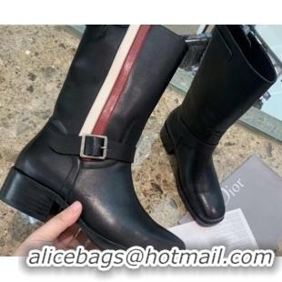 Top Design Dior Calfskin High Boots with Buckle and Web 91109 Black 2020