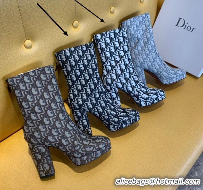 Good Product Dior Oblique Canvas Platform Heel 10cm Short Boots 92122 Blue/Black 2020