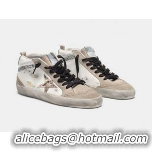 New Design Golden Goose GGDB Mid-Star Sneakers In Leather With Snakeskin-print Star And Glitter Inserts GGBD23