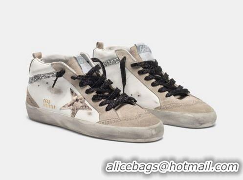 New Design Golden Goose GGDB Mid-Star Sneakers In Leather With Snakeskin-print Star And Glitter Inserts GGBD23