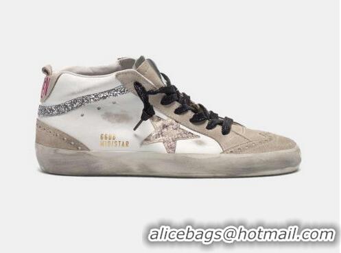 New Design Golden Goose GGDB Mid-Star Sneakers In Leather With Snakeskin-print Star And Glitter Inserts GGBD23