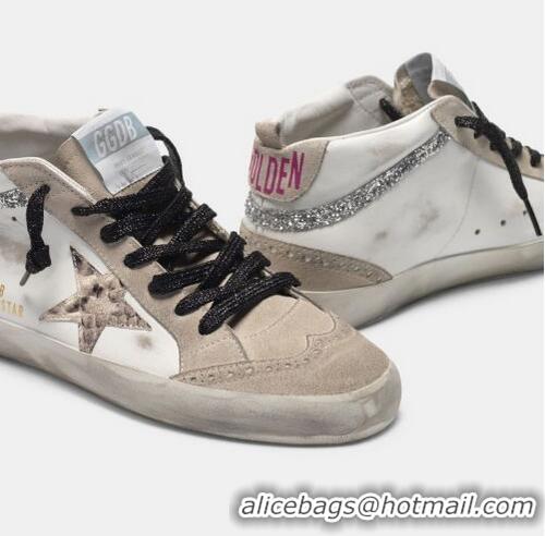 New Design Golden Goose GGDB Mid-Star Sneakers In Leather With Snakeskin-print Star And Glitter Inserts GGBD23