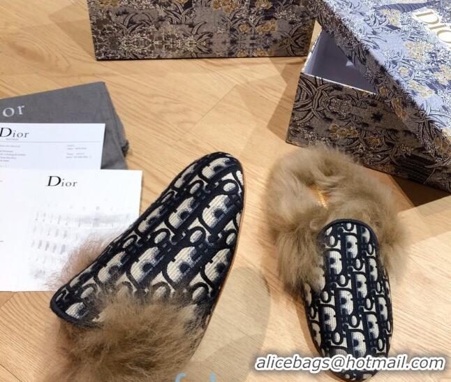 Best Grade Dior Dway Embroidered Cotton Flat Wool Slipper Mules 92130 2020