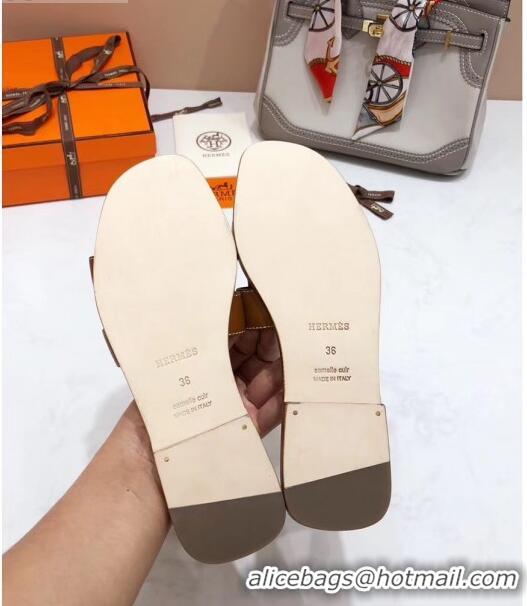 High Quality Hermes Oran H Slide Flat Sandals H02156 Brown